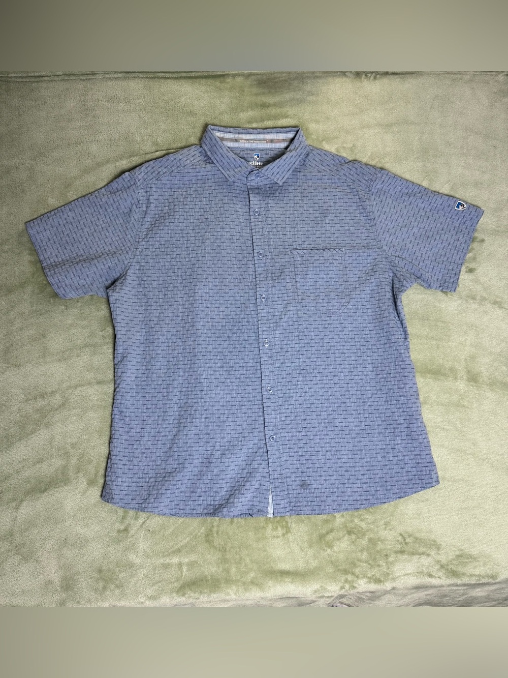 Kuhl Mens XL Blue Short Sleeve Button Front Shirt Outdoor Hiking Travel